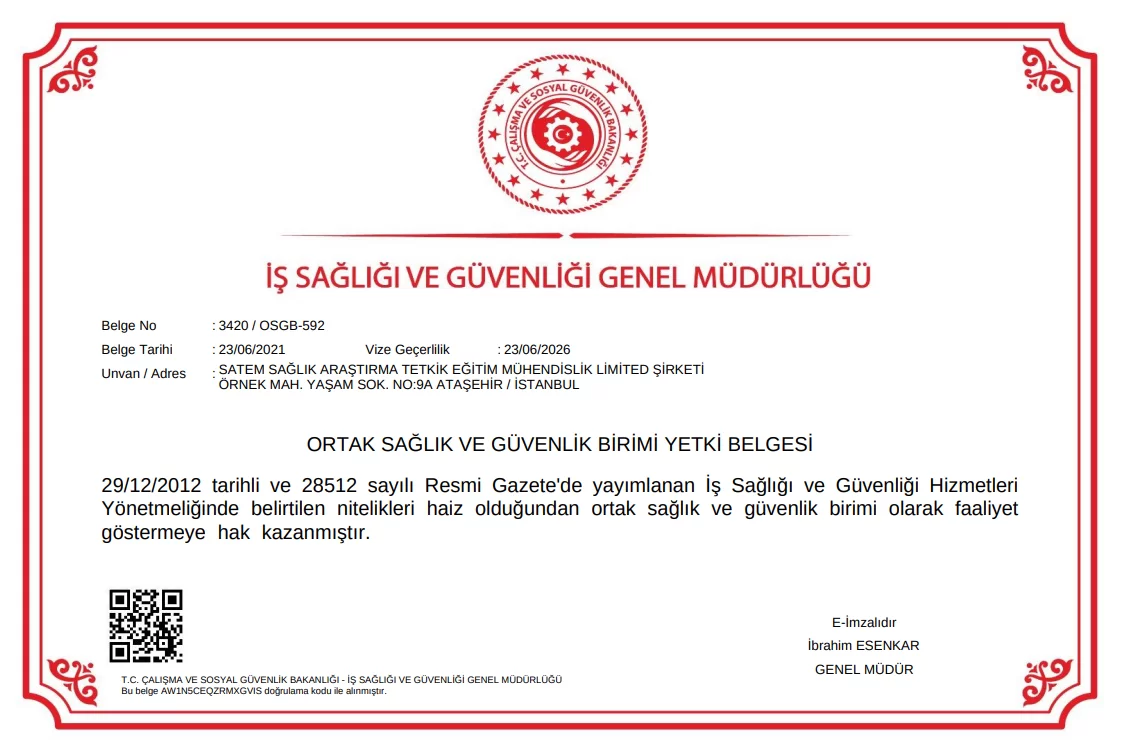 Ataşehir OSGB Yetki Belgemiz