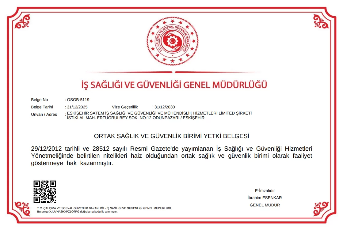 Eskişehir OSGB Yetki Belgemiz