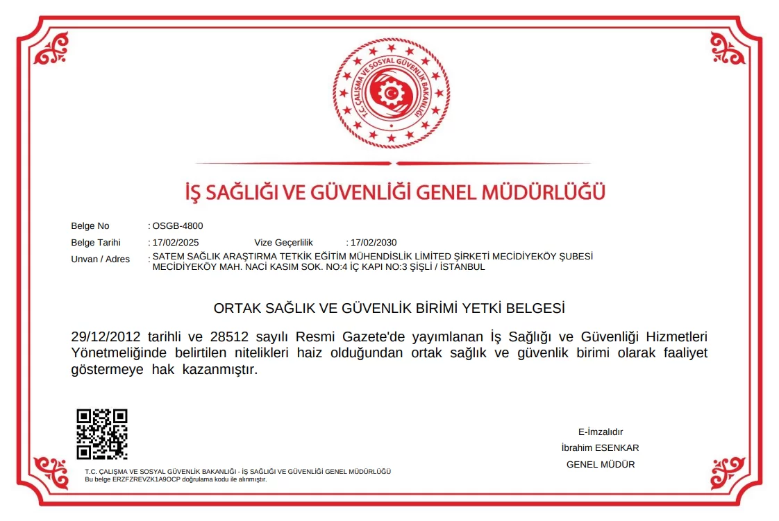 Mecidiyeköy OSGB Yetki Belgemiz